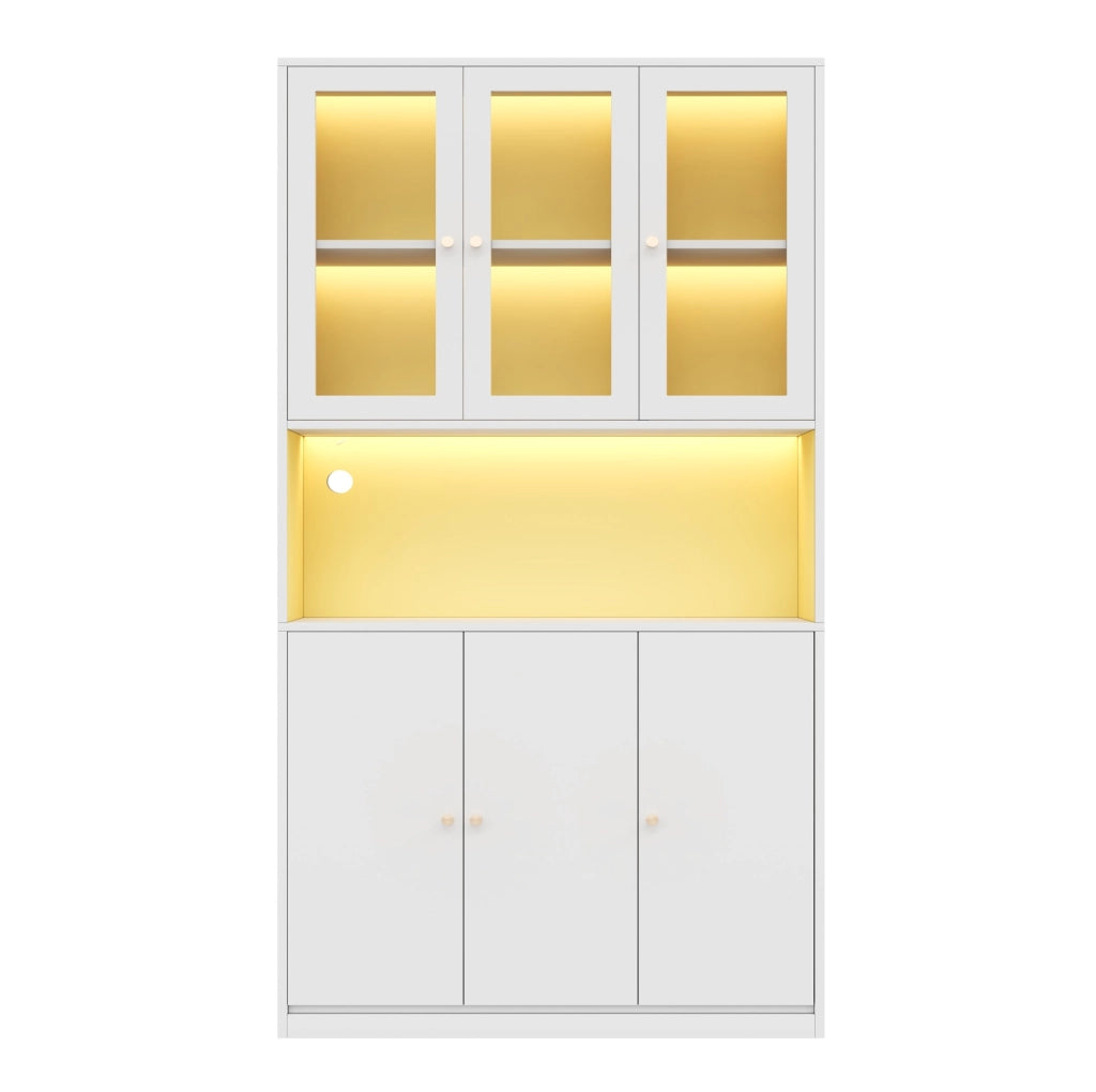 Libreria 100x35x200 cm bianca in MDF, vetrina LED e 3 ante