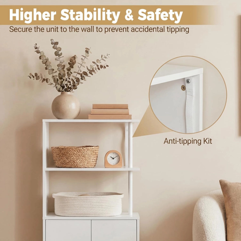 Mobile Alto per Bagno, Armadio da Terra con Ripiani Aperti, Cassetto con Rotelle, Mobile Colonna per WC Salvaspazio per Salotto, Camera e Cucina, 45 × 20 × 114 CM, Bianco