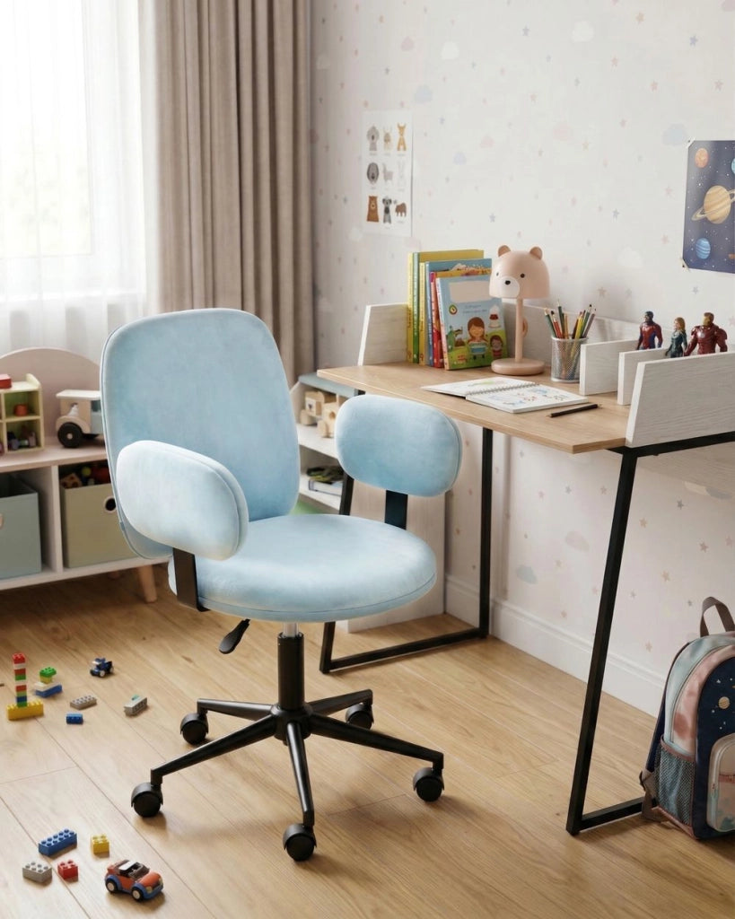 Sedia da scrivania per ufficio velluto azzurro  Base regolabile in altezza Ufficio moderno casa