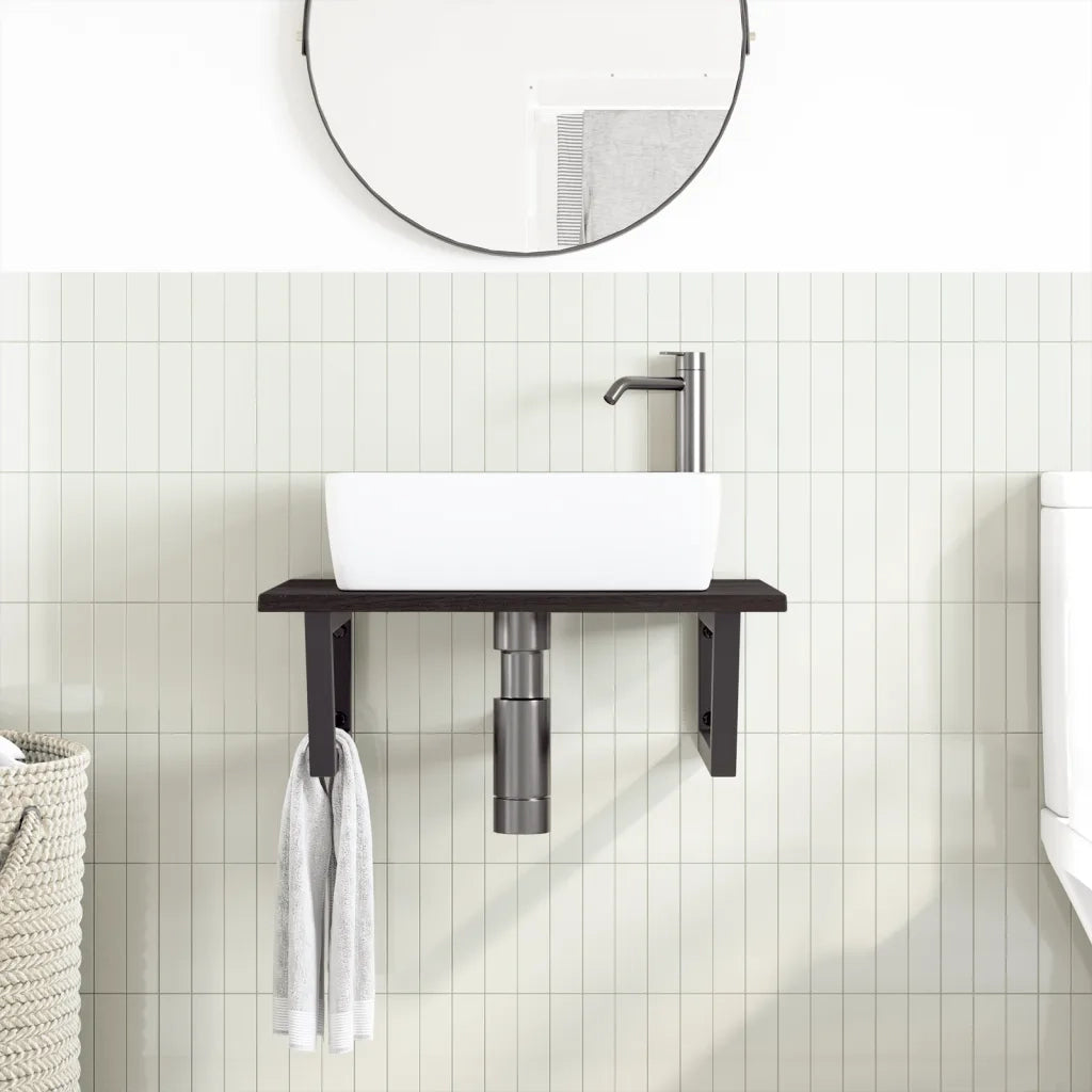 Ripiano a Parete per Lavabo-Mensole a Muro in Acciaio e Massello di Rovere 928528