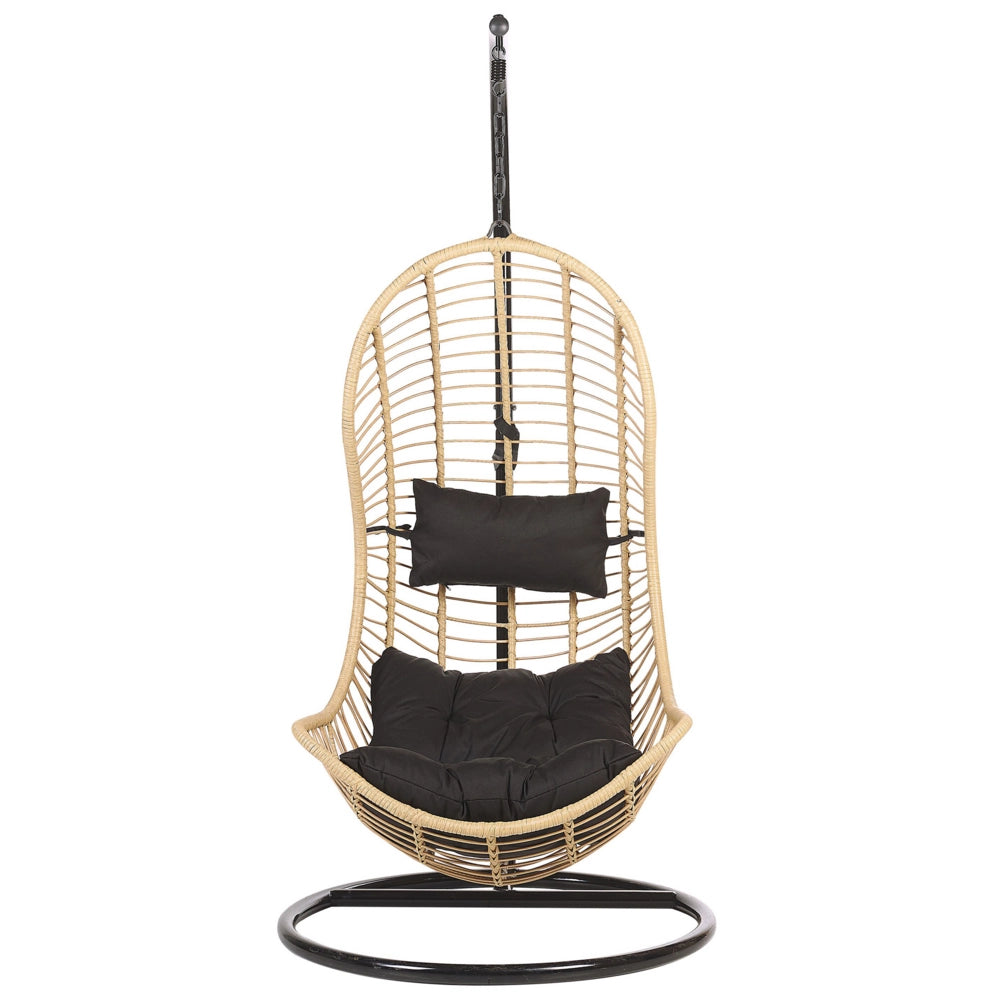 Sedia sospesa poltrona pensile in rattan beige con struttura in metallo per interni ed esterni a forma curva Boho