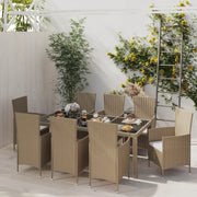 Set Mobili da Pranzo da Giardino 9pz e Cuscini Polyrattan Beige 3094906