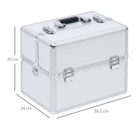 Valigetta Porta Trucchi a 3 Livelli con 2 Serrature, in Alluminio, MDF ed EVA, 36.5x24x29 cm, Argento