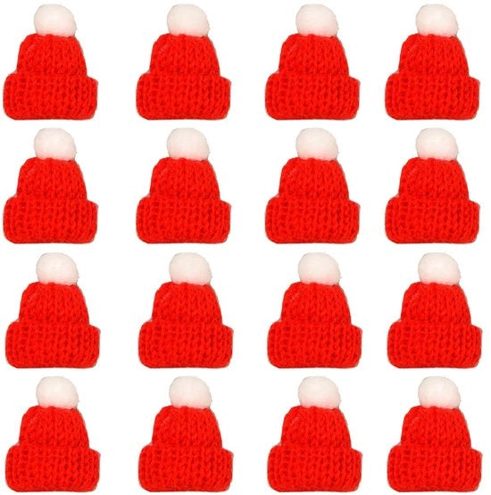 Decorazioni di Natale 24 pezzi - Mini Cappello di Natale - Cappello del Babbo Natale - Accessori Artigianali - Fiaschetta di Natale - Materiale Polyester soffice - Decorazione di Natale