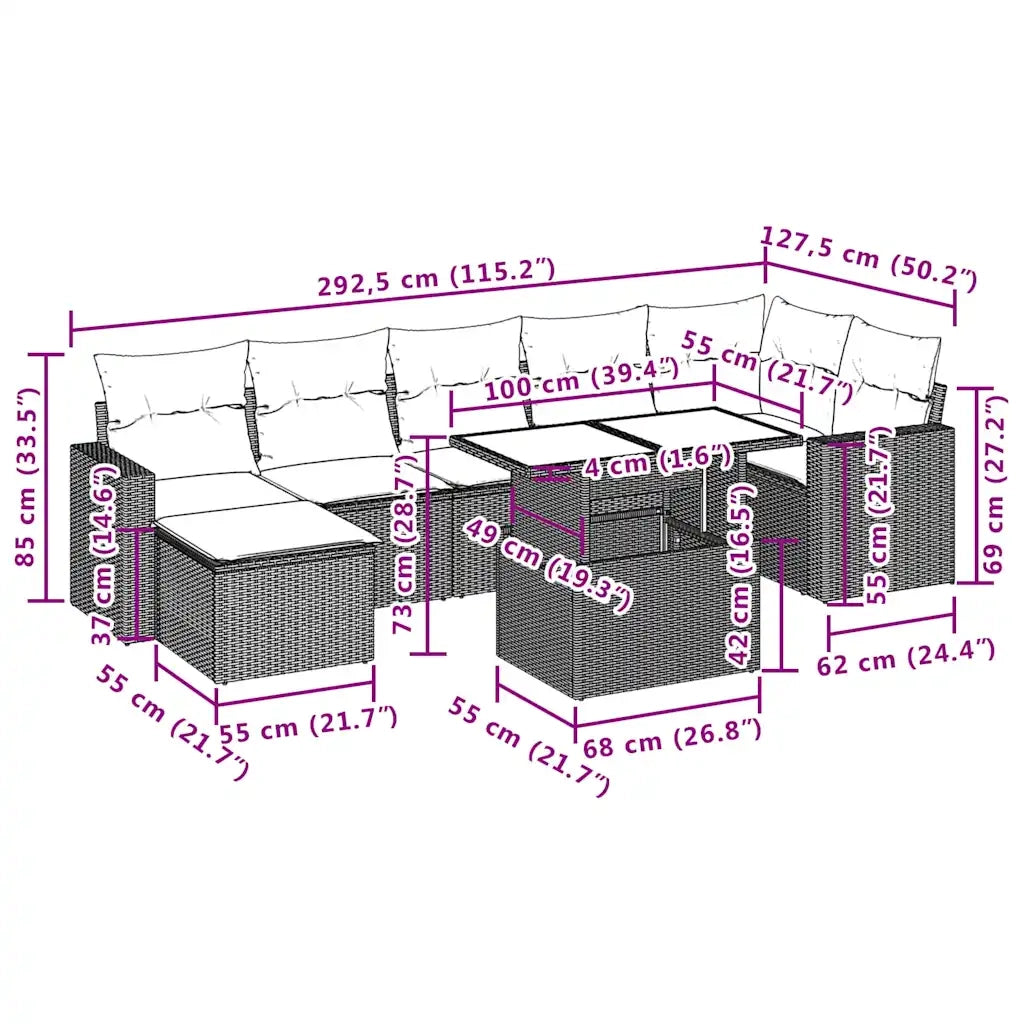 Set Divani da Giardino con Cuscini 8 pz Nero in Polyrattan