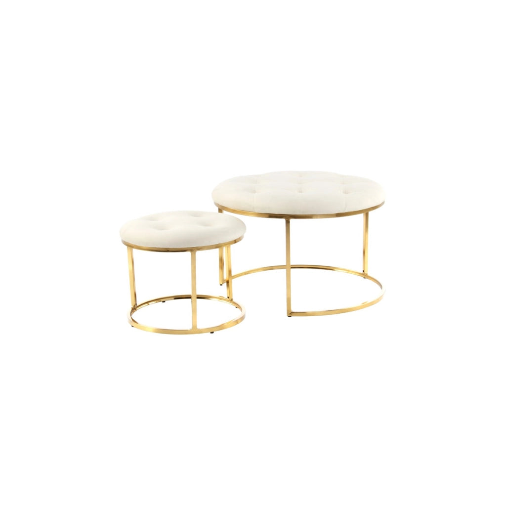 Set di 2 Pouf Myla in velluto avorio e oro