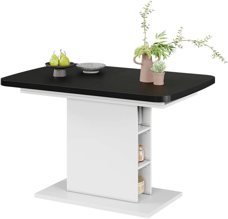 tavolo da pranzo allungabile Fenaro, Nero/bianco, 120 x 80 cm con scomparti aperti, estendibile per l'adattamento a diverse dimensioni del tavolo
