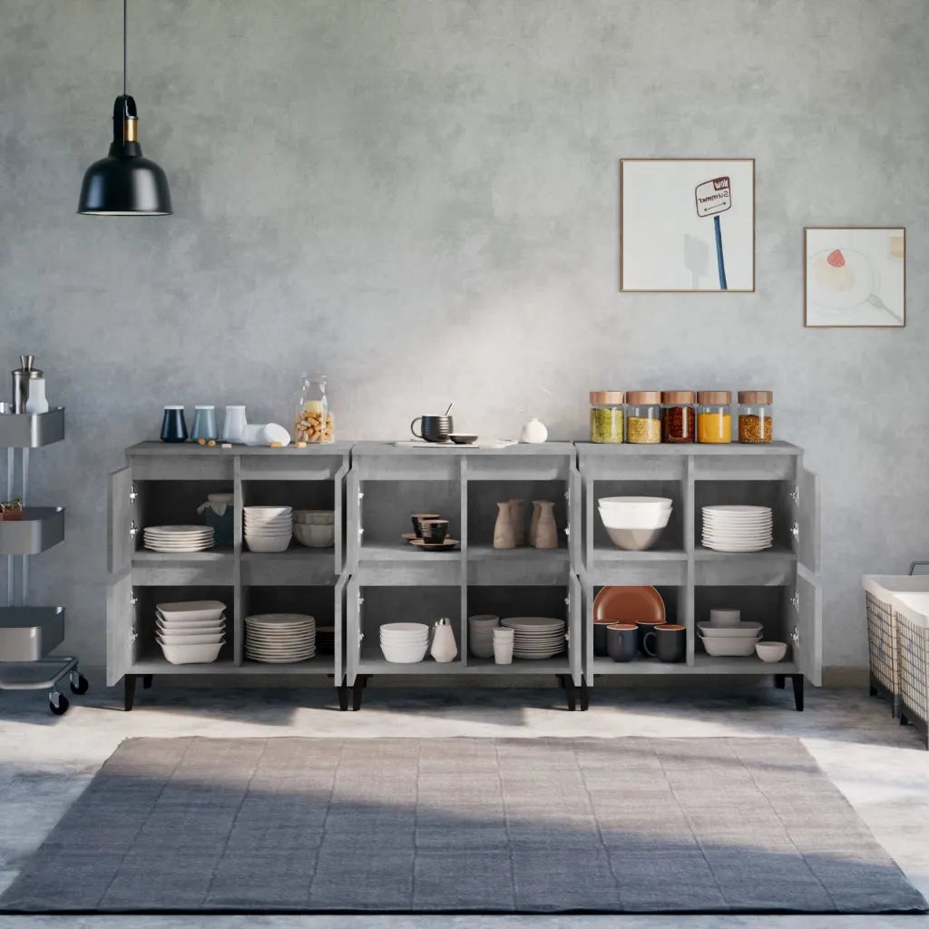 Credenze 3pz | Madia | Buffet da pranzo | Armadio da pranzo Grigio Cemento 60x35x70 cm in Legno Multistrato