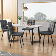 Sedia da pranzo 4 pezzi con schienale e cuciture decorative, in lino grigio