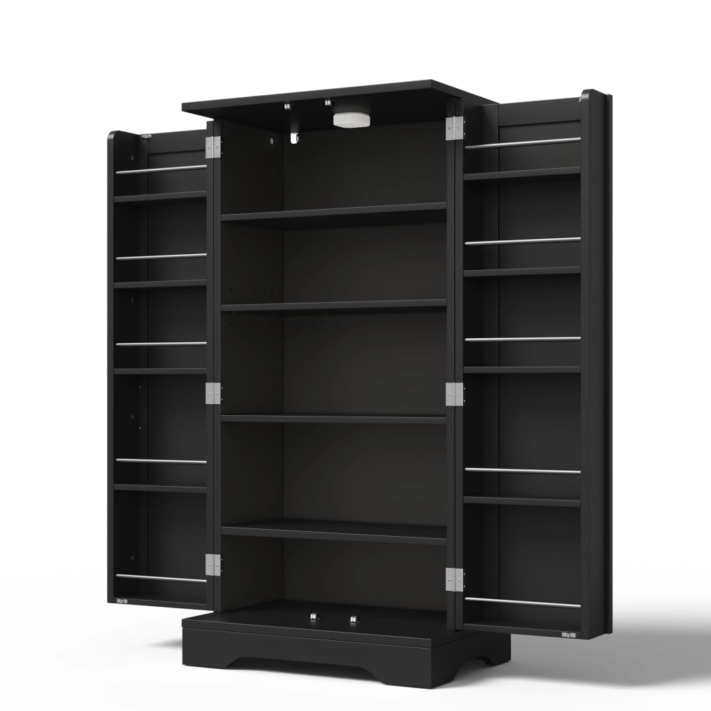 Mobile contenitore alto con luce LED a sensore; ripiano regolabile; MDF nero; 120 x 60 x 40 cm