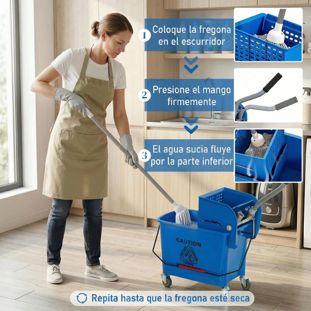 Secchio Lavatoio con Scolapiatti e Ruote ¨C Zephmum ¨C 45x26,5x70 cm Blu