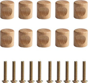 Set di maniglie in legno di 10 - Ø20mm×24mm - Maniglie in legno non trattate con viti - Adatto per armadi, armadi a muro e ante.