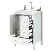 Mobile da bagno con 1 anta e 3 cassetti; lavabo in ceramica - bianco - 62×47×90 cm