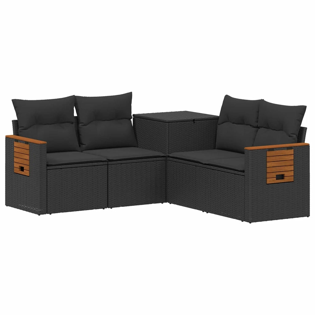 Set di divani 5 pz Nero Rattan sintetico e Acciaio 3447945