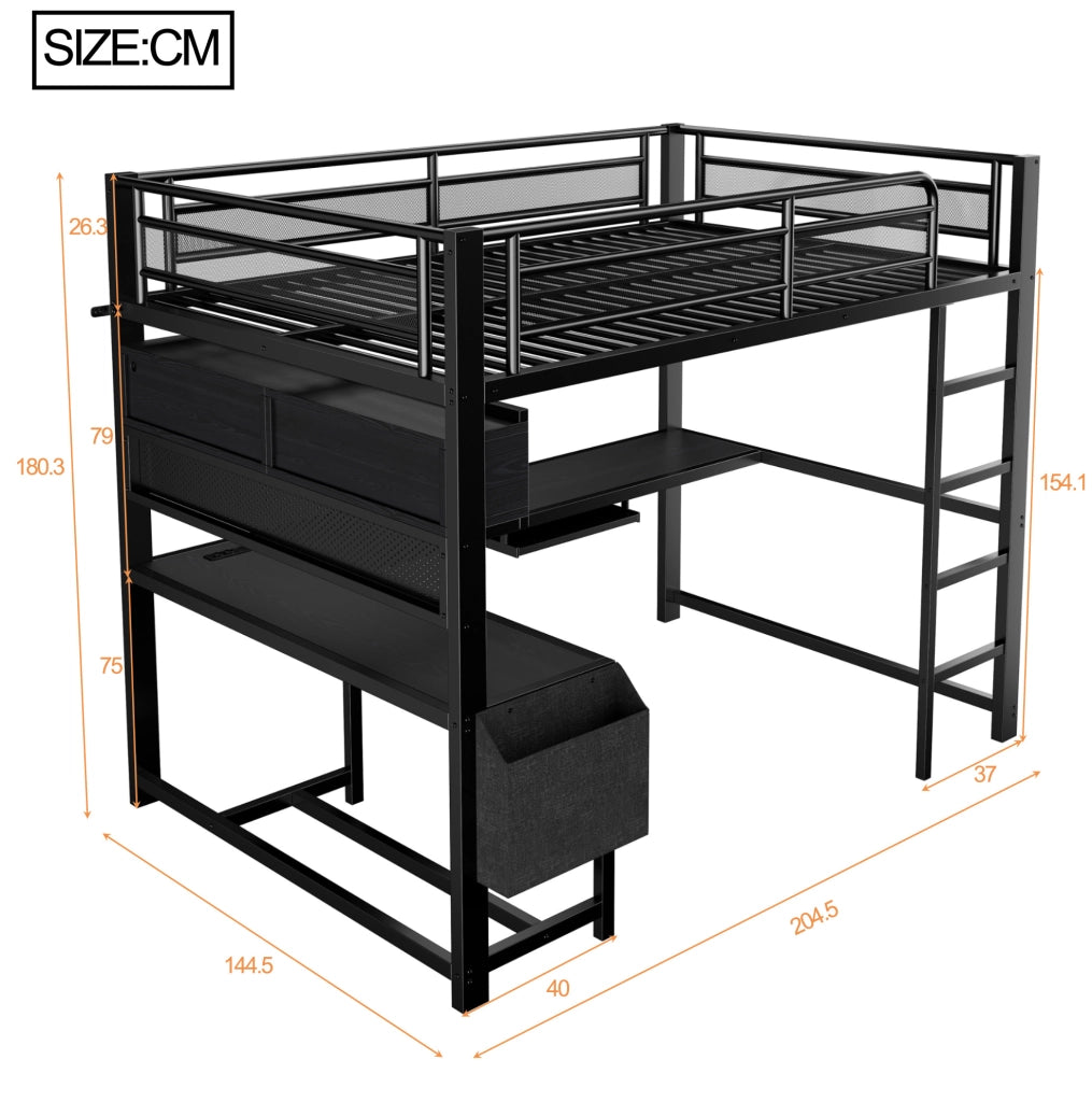 Letto a soppalco gaming 140x200 cm con scrivania e LED