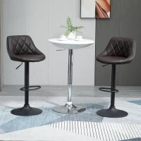Set 2 Sgabelli da Bar Regolabili con Schienale e Poggiapiedi, Base in Metallo e Seduta in Similpelle, 46x48x83-104 cm, Marrone e Nero