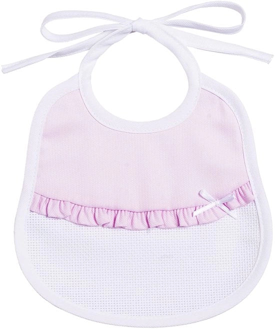 Filet - Slitta di cotone piqué con ruches, slitta con pezzo di Aida per ricamo, chiusura con cinture, Made in Italy, colore rosa