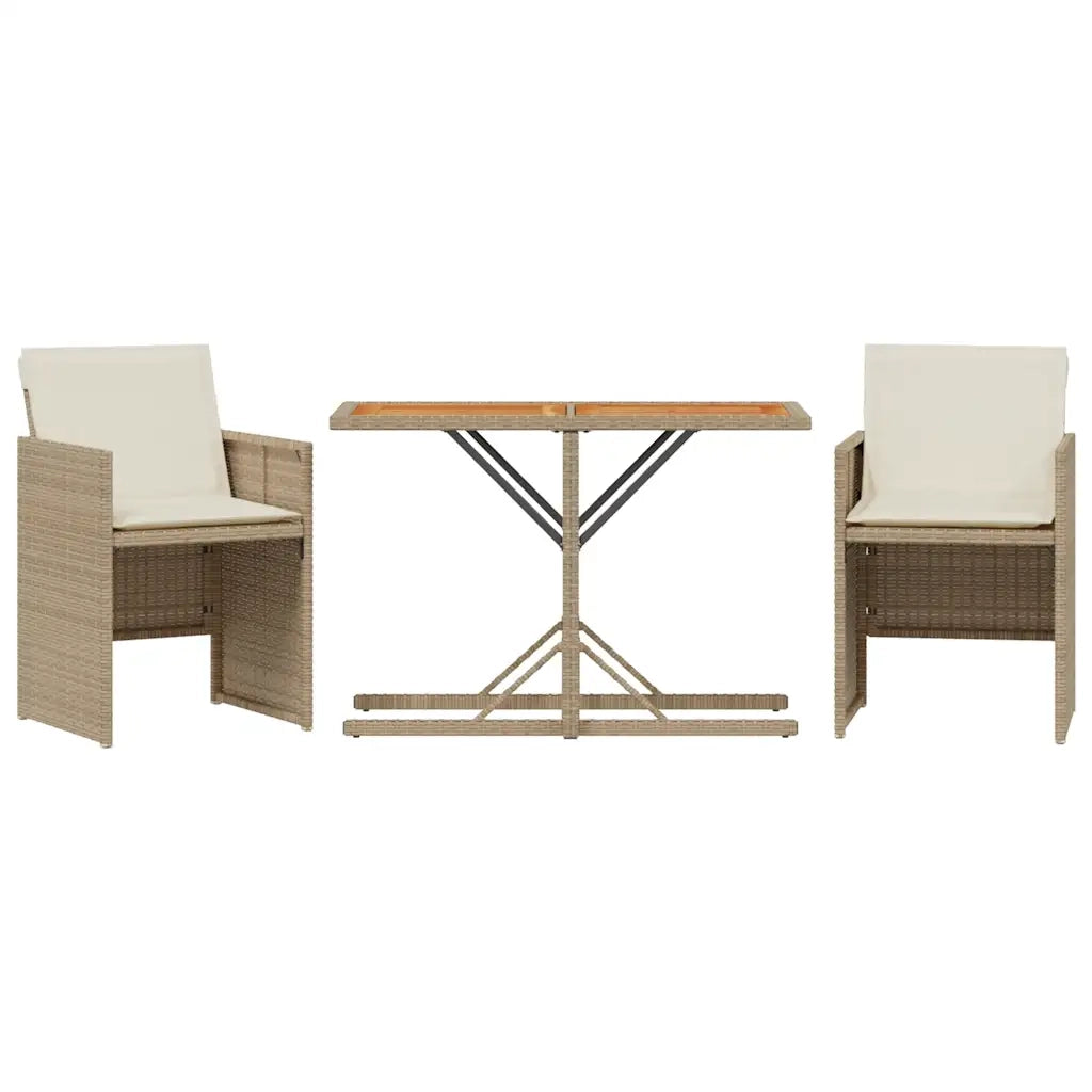 Set da BistrÃ² 3 pz con Cuscini Beige in Polyrattancod mxl 90998