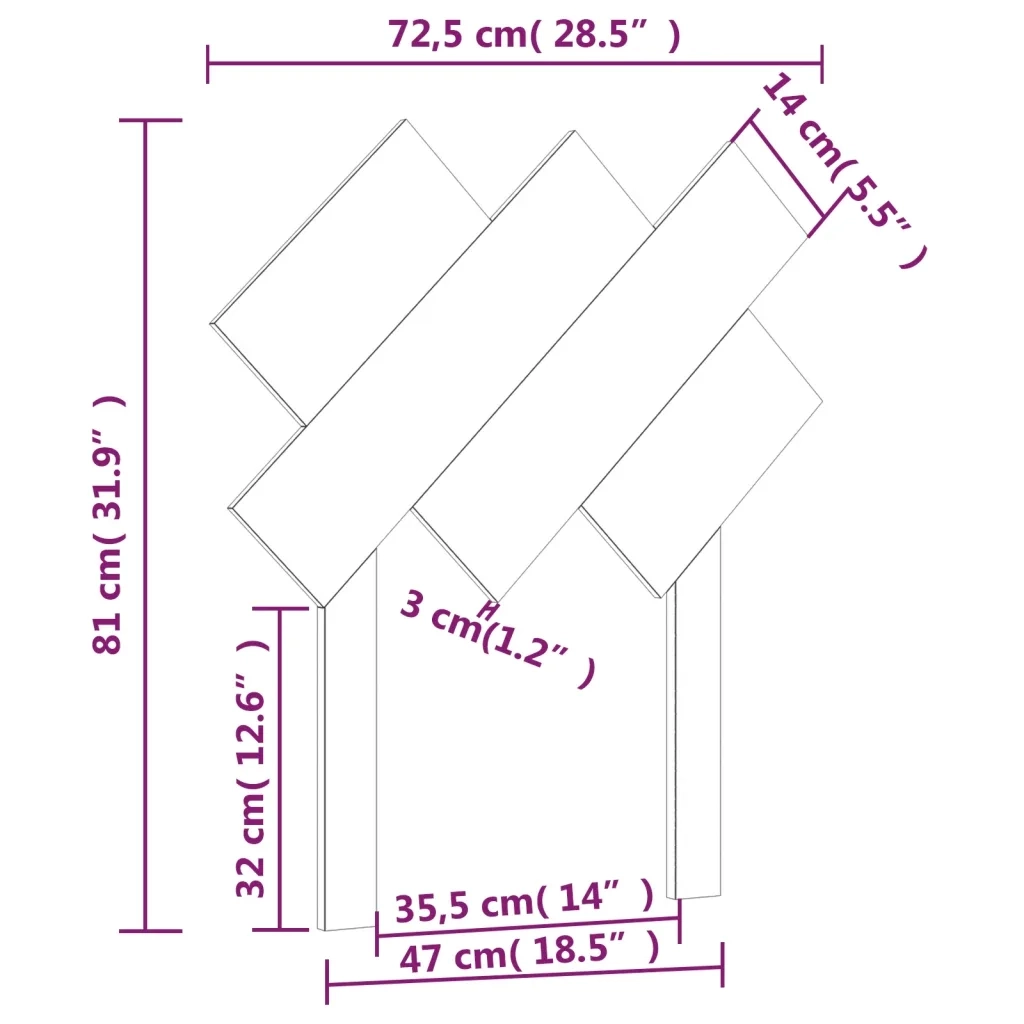 Testiera | Testata per Letto Nera 72,5x3x81 cm in Legno Massello di Pino