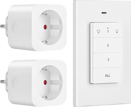 Contatti di corrente con telecomando - Senza fili - Interruttore a muro - Espandibile - 3680 W - Interruttore di luce - Decorazione di festa - 30 m di portata - Programmabile a priori - Bianco .