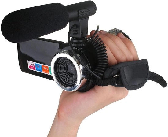 30 Pollici Camcorder LCD con Stabilizzatore Anti Rollio - Full HD Videocamera per Vlog con Microfono Esterno (Nero)