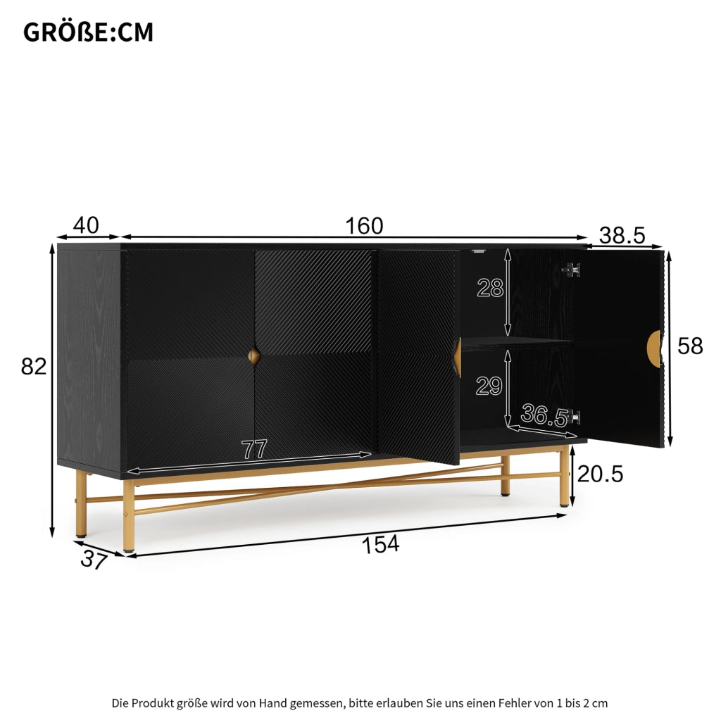 Credenza nera 160 cm a 4 ante con finitura a rilievo
