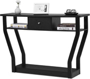 Tavolo Consolle in Legno, Consolle con Cassetto e Ripiani, Tavolo d'Ingresso Multiuso per Salotto, Corridoio e Entrata 120 x 30 x 81 cm (Nero)