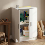 Armadio multiuso Pan, Mobile ausiliario basso a 2 ante, Portascarpe a 1 ripiano, Armadietto multifunzione, cm 59x37h80, Bianco