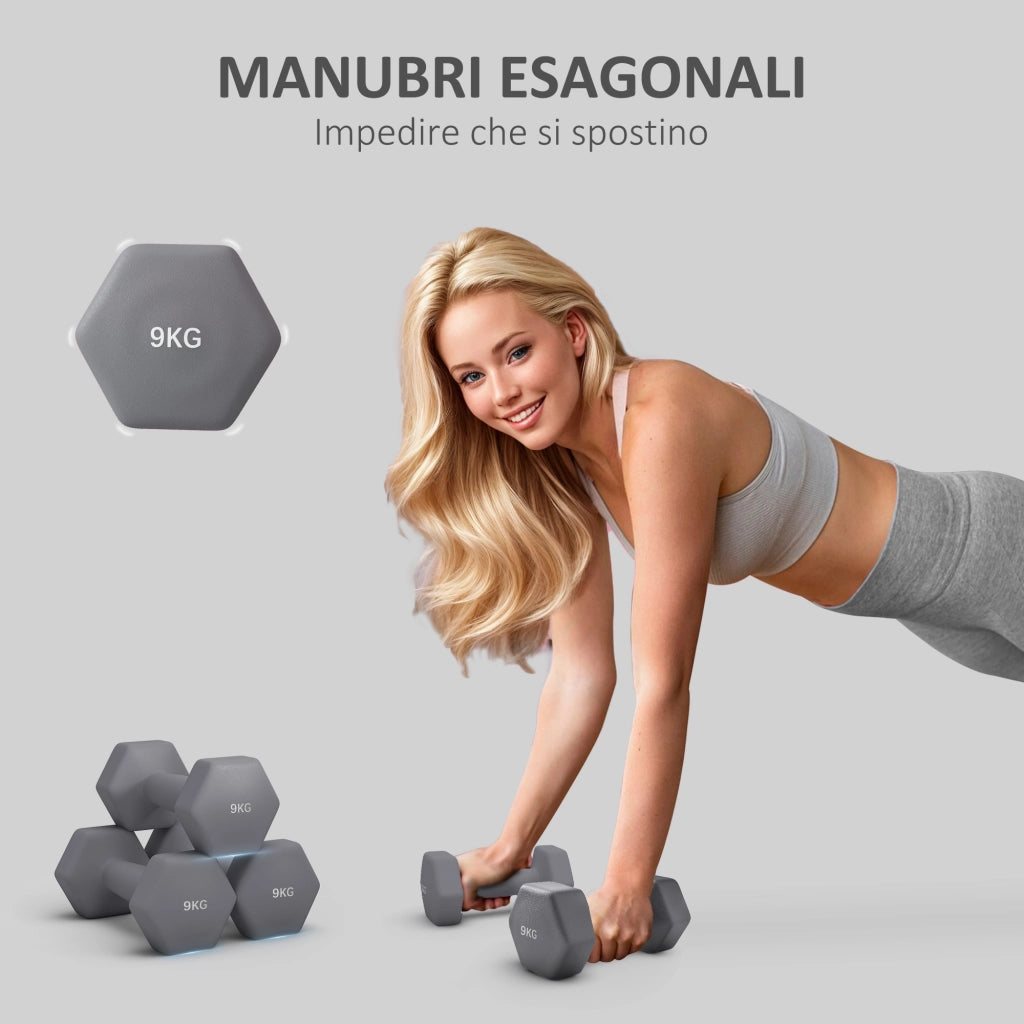 Manubri Esagonali da Palestra ¨C zephmum ¨C Grigio 9 kg 25x11x11 cm