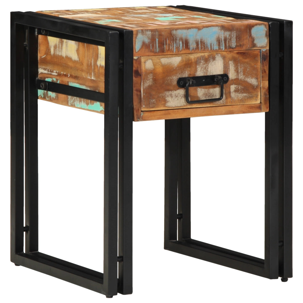Tavolino con Cassetto Nero 40x40x50 cm Legno Massello di Recupero