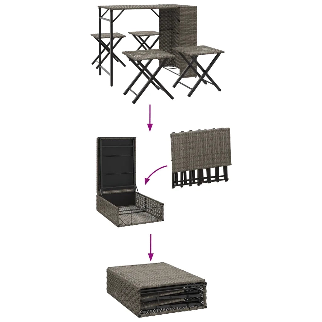 Set da Pranzo da Giardino Pieghevole 5 pz | Set Salotto da Giardino Grigio in Polyrattan