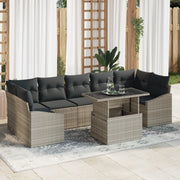 Set di divani da giardino 8 pezzi con cuscini Grigio chiaro in Polyrattan