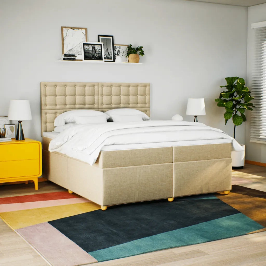Giroletto a Molle con Materasso Crema 200x200 cm in Tessuto 3293706