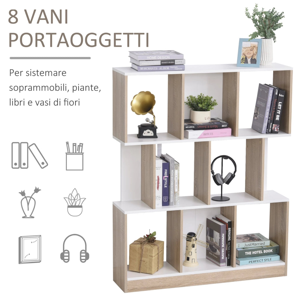 EasyComfort Mobile Libreria a 8 Ripiani per Soggiorno e Camera da Letto, in Legno, 100x27x124 cm, Rovere e Bianco