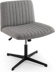 Sedia Ufficio Senza Ruote, Sedia da Scrivania con Sedile Imbottito, con Funzione a Dondolo 100°-120°, Girevole 360°, Altezza Regolabile, Sedia Ergonomica Portata 150 kg (Grigio)