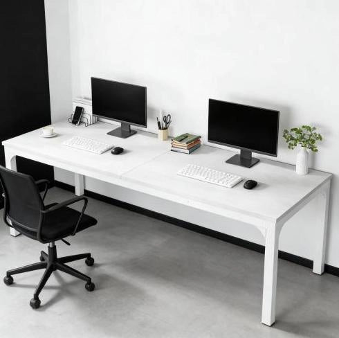 Tavolo da pranzo rettangolare 200x70 cm in MDF e metallo; bianco
