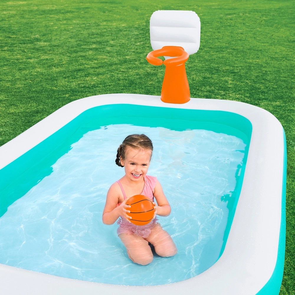 Trade Shop - Piscina Gonfiabile Familiare Con Canestro Da Basket Pallone 251x168x102 Cm Giardino 54445 -