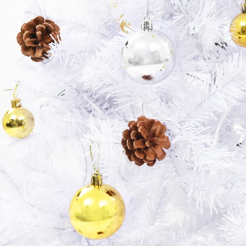 Albero di Natale Artificiale con Palline e LED 150 cm Bianco