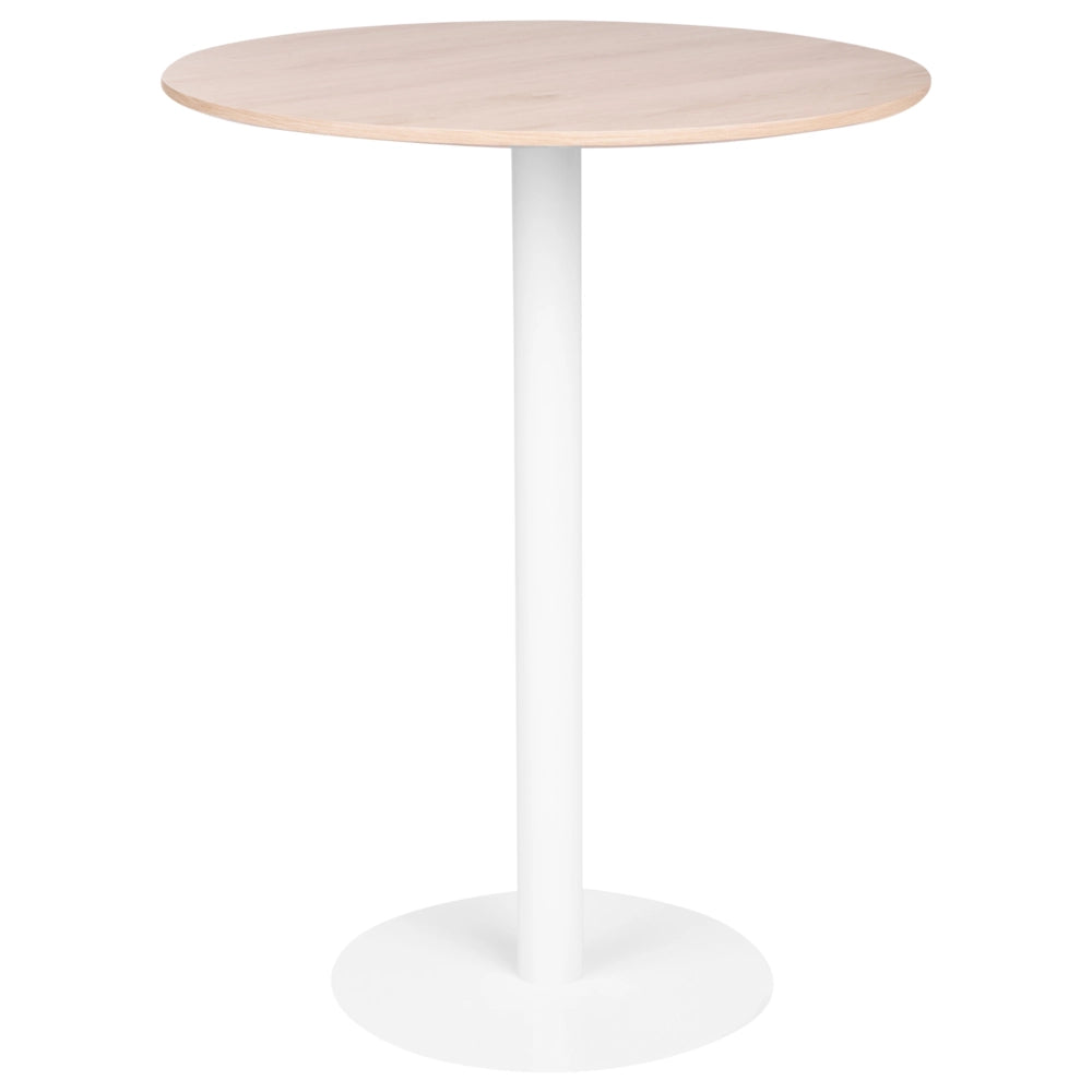 Tavolino da giardino Bistro Marrone chiaro e bianco Piano rotondo 80 x 80 cm Base metallica Rustico moderno