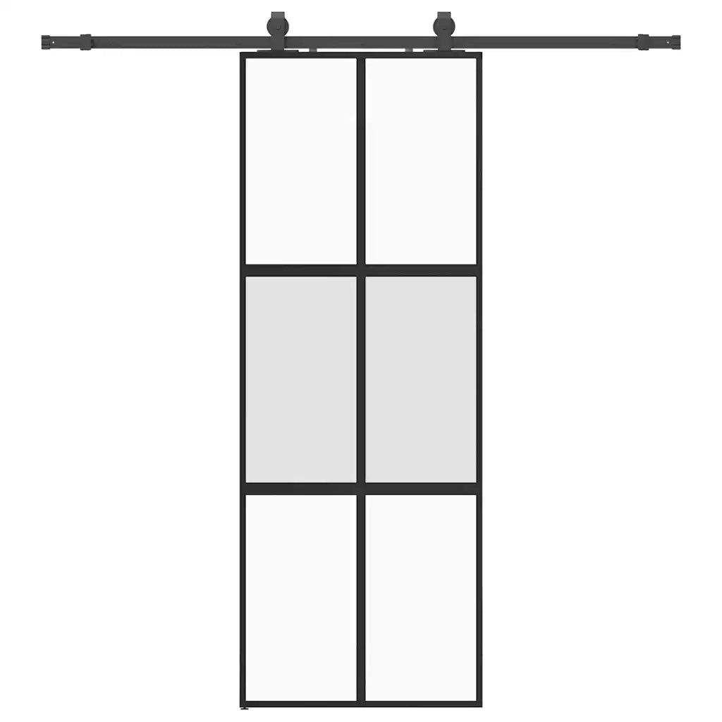 Porta Scorrevole Set Ferramenta Nera 76x205 cm Vetro Temperato