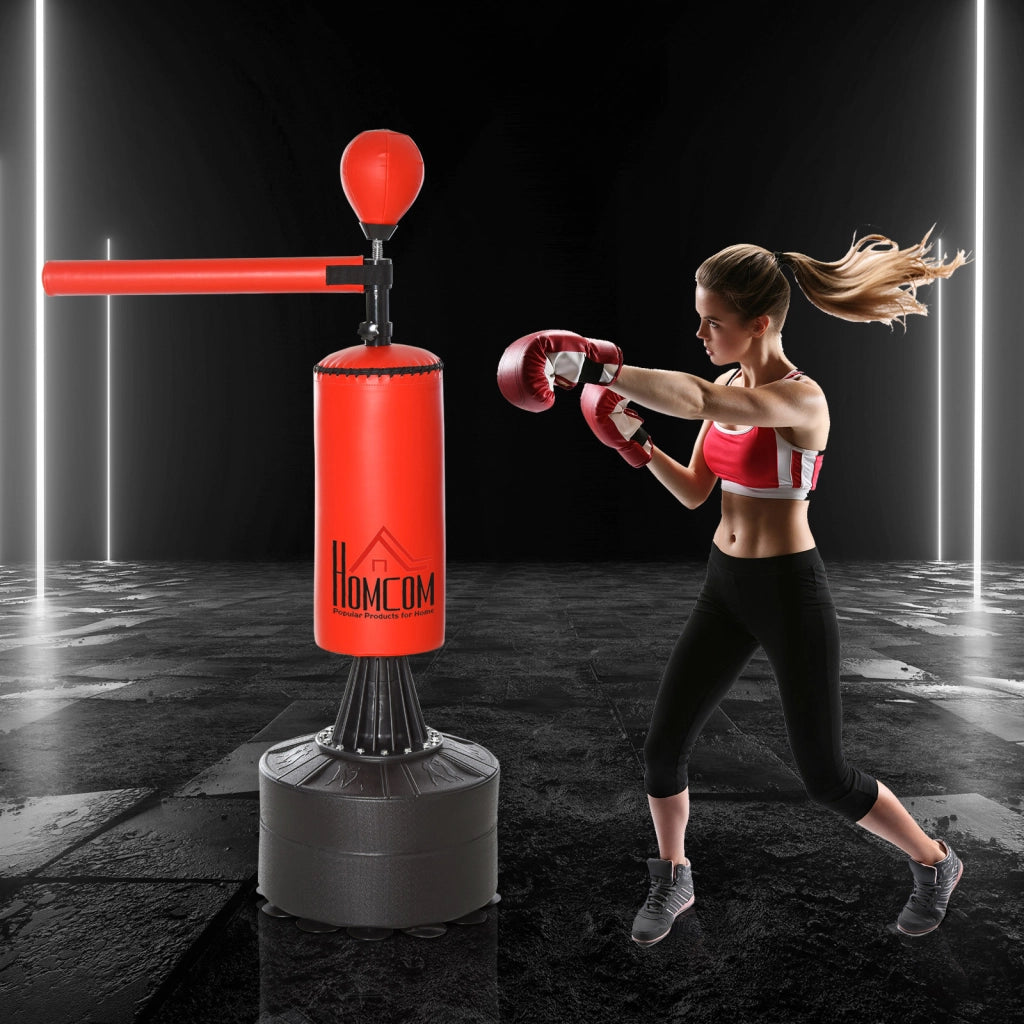 Sacco da boxe con base e palla di velocit¨¤ ¨C zephmum ¨C 88x48x155-205 cm Nero e Rosso