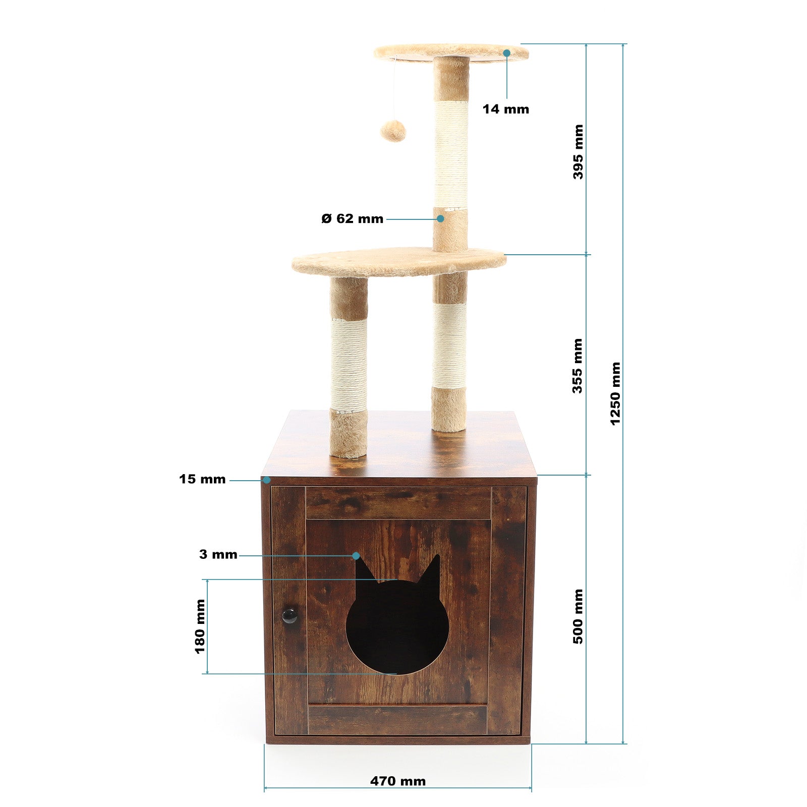 Fudajo Albero tiragraffi Design con box in legno marrone Mobile multifunzione con toilette gatti