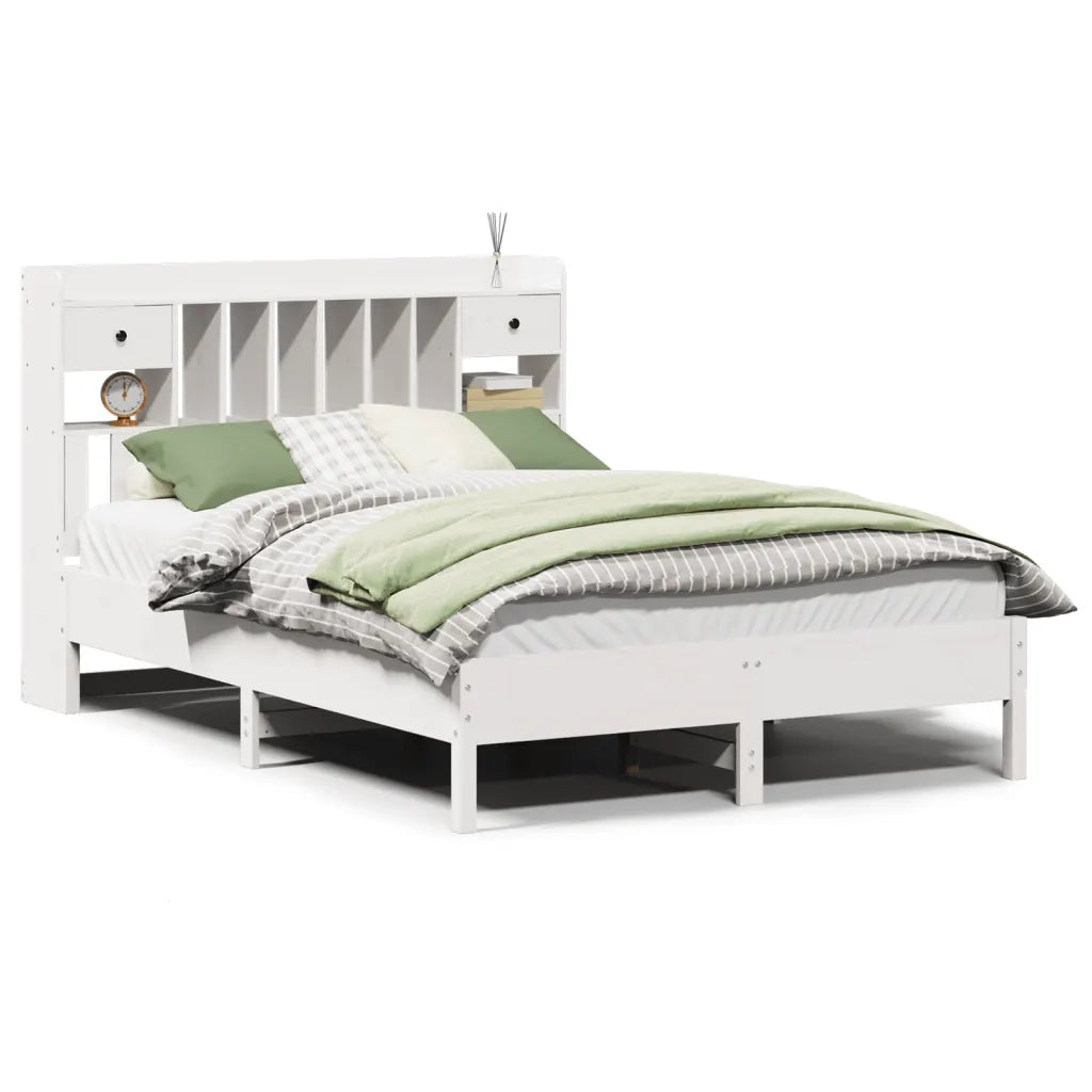 Letto Libreria senza Materasso-Struttura Letto con contenitore Bianco 150x200 cm Legno di Pino 358729