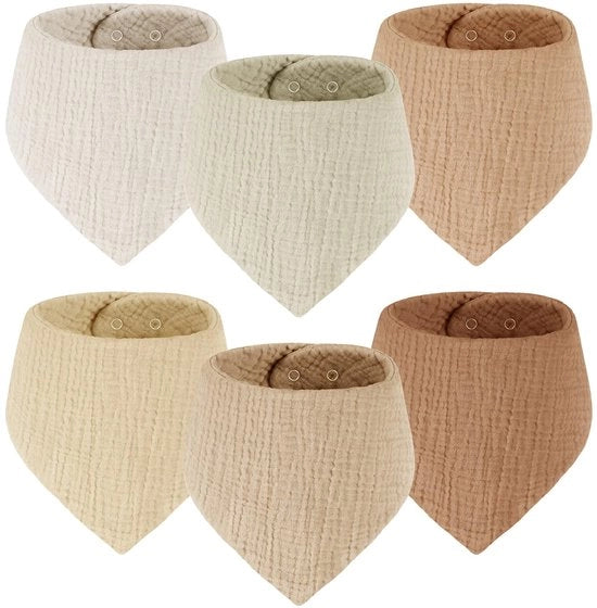 Scialletto per Bambini in Mousseline 100% Cotone, Set di 6 pezzi, Beige e Moka, per Neonati, Assorbenti e Adattabili