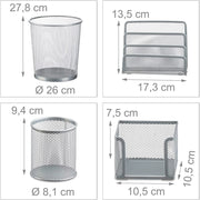 Set di 4 articoli per ufficio in metallo: organizer raccoglitore per posta blocco note portapenne cestino per la carta contenitore grigio 13_0002463