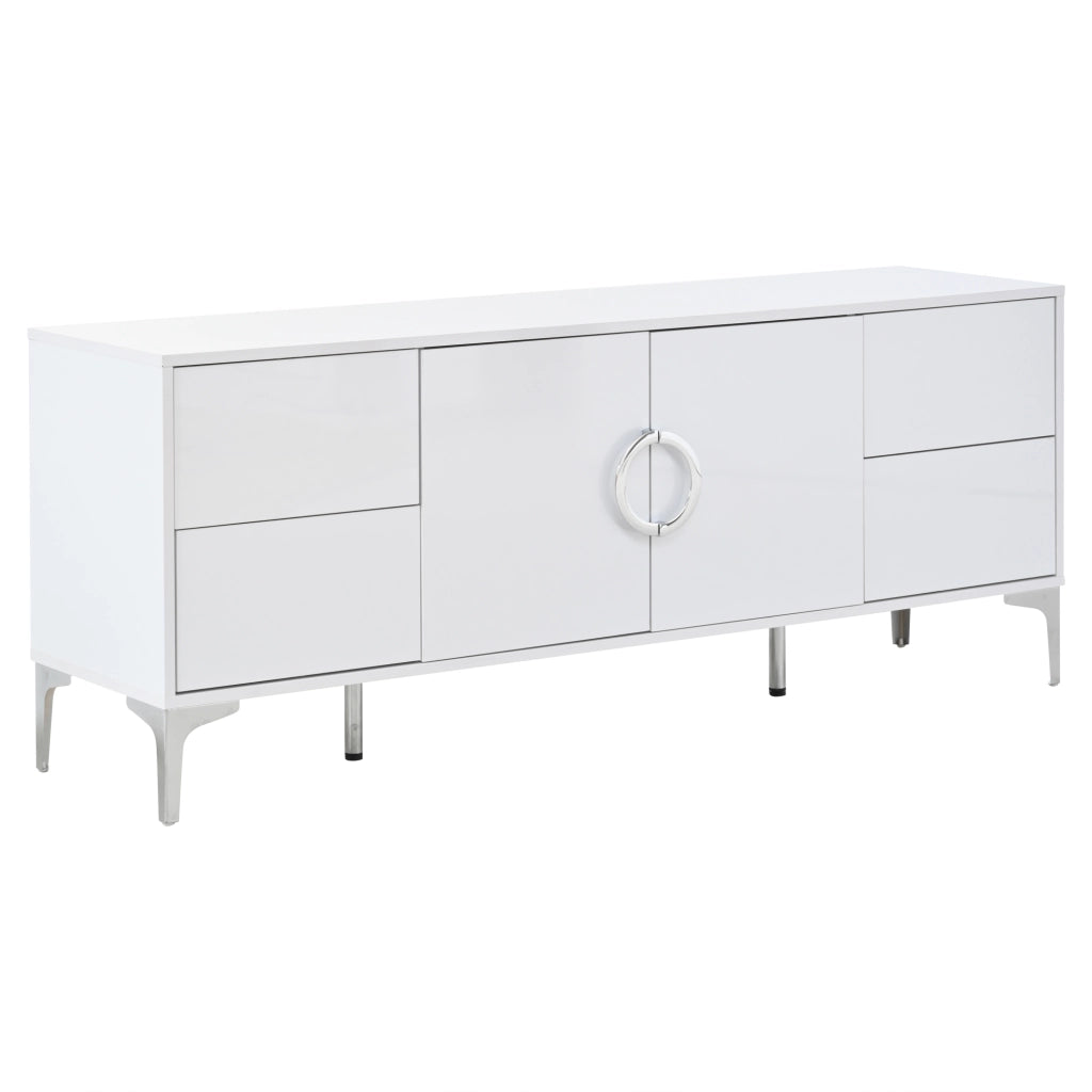 Credenza Moderna ¨C Xylo ¨C Bianco Lucido, MDF, 4 Cassetti, 2 Ante, 150x59x38
