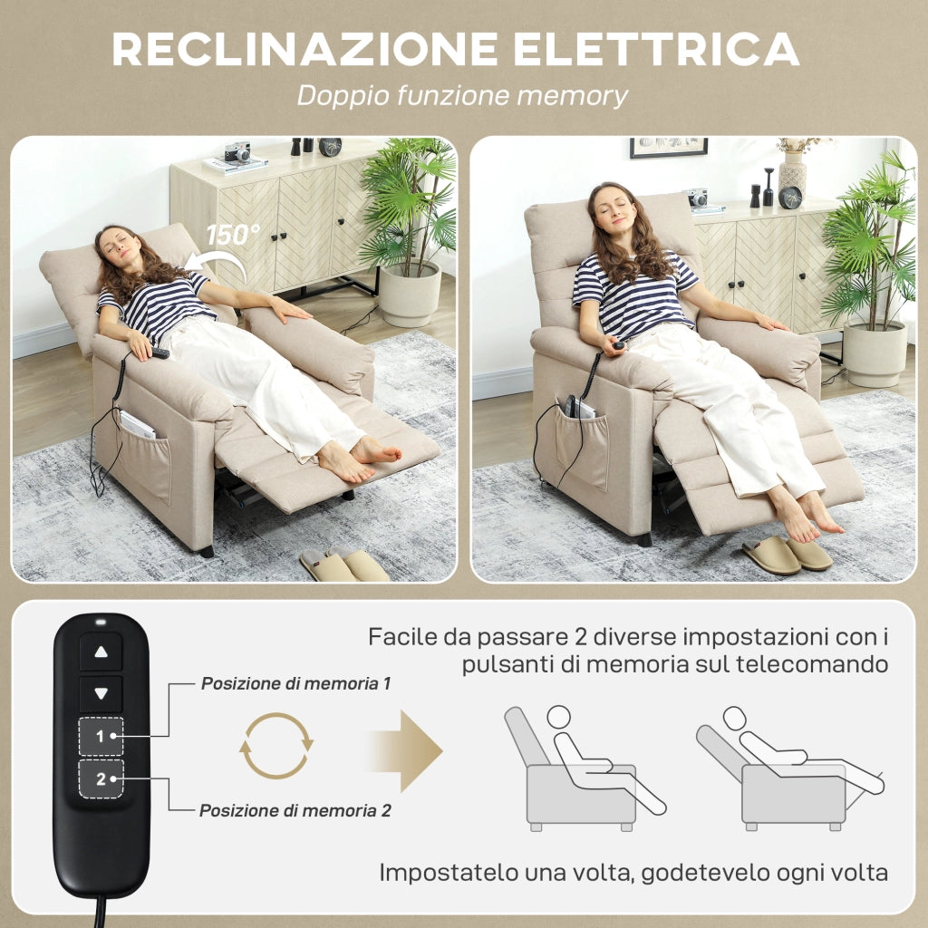 Poltrona Reclinabile con Riscaldamento, 8 Punti Massaggio e 5 Modalità 82x99x106 cm in Tessuto Effetto Velluto Beige