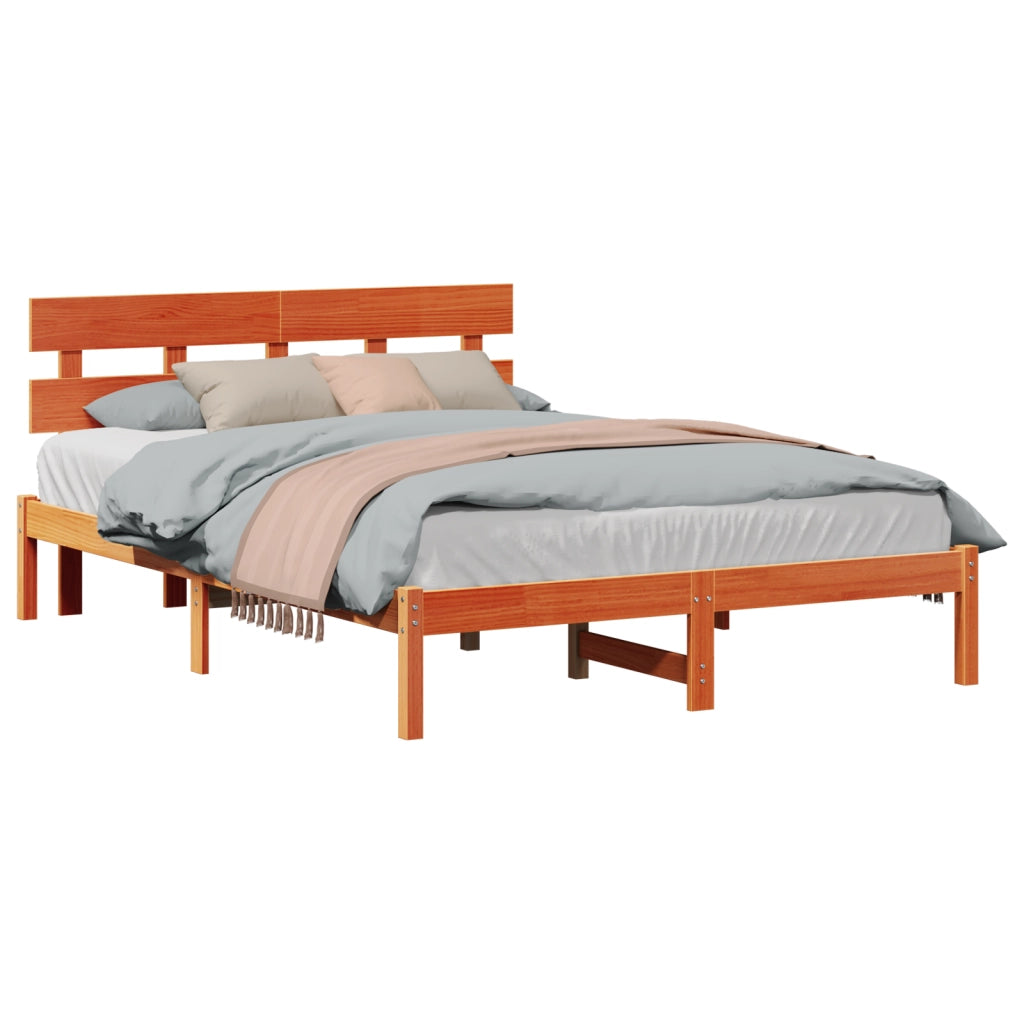 Struttura Letto con Testiera Marrone Cerato 160x200 cm Legno Massello di Pino