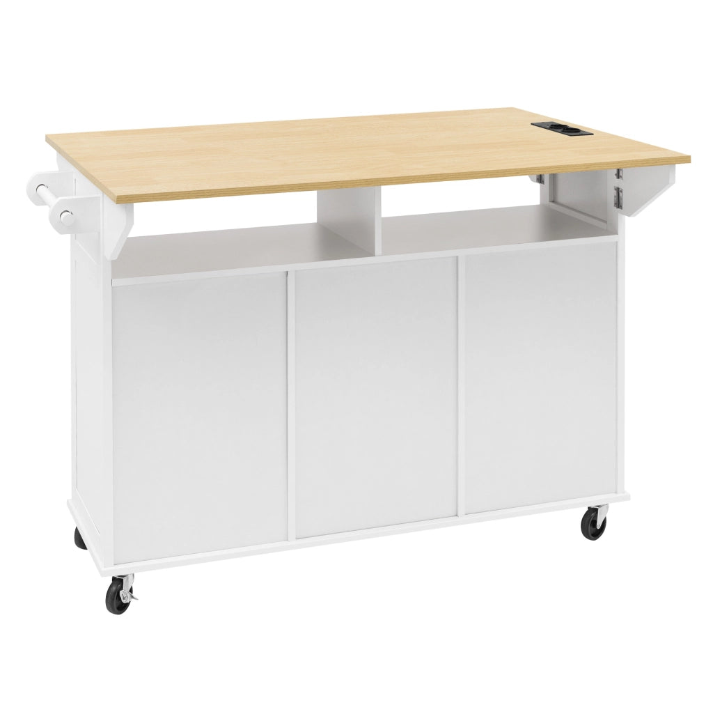 Isola cucina 120x40-60-80x92 cm con piano pieghevole e prese; in MDF; bianco e naturale