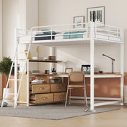 Letto a soppalco 140x200 cm con scrivania a L e cassetti in MDF e metallo bianco
